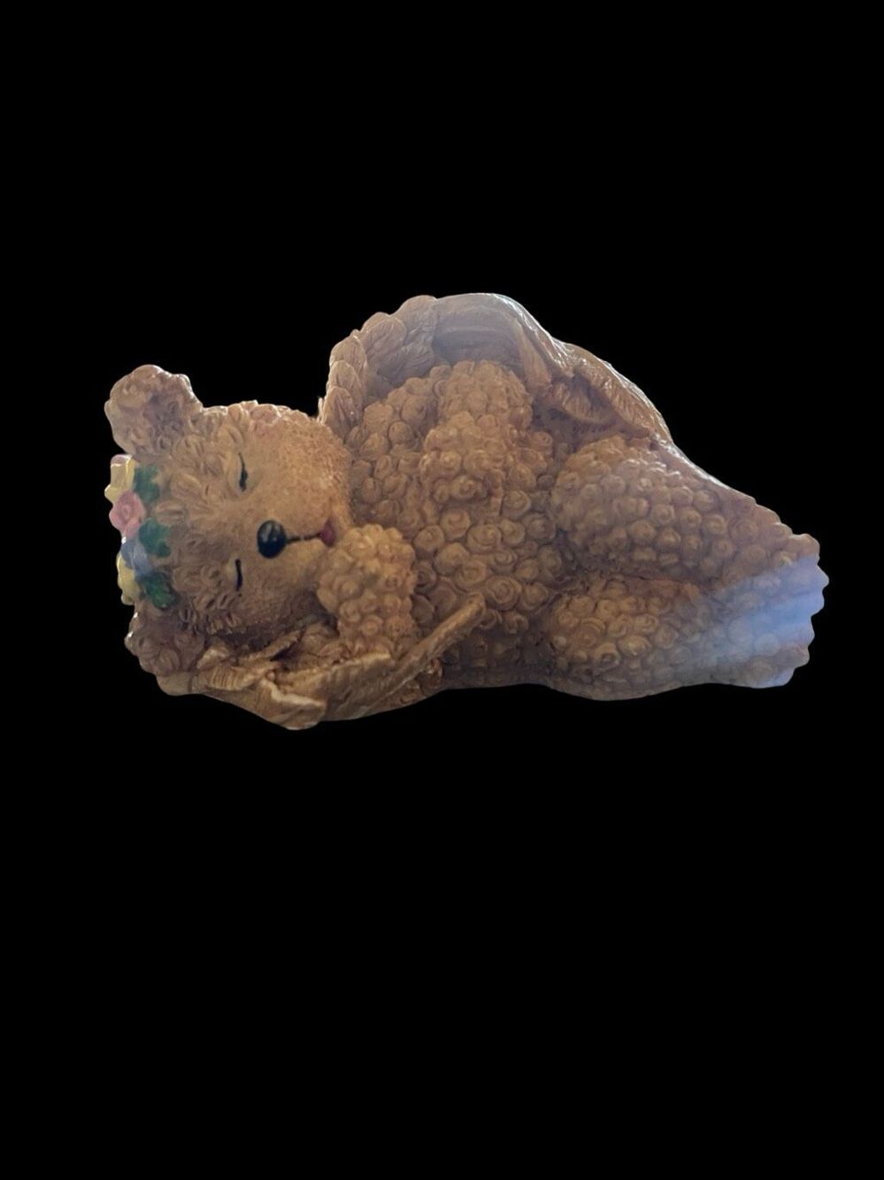 Sleeping Teddy Bear Angel Figurine Resin Bear